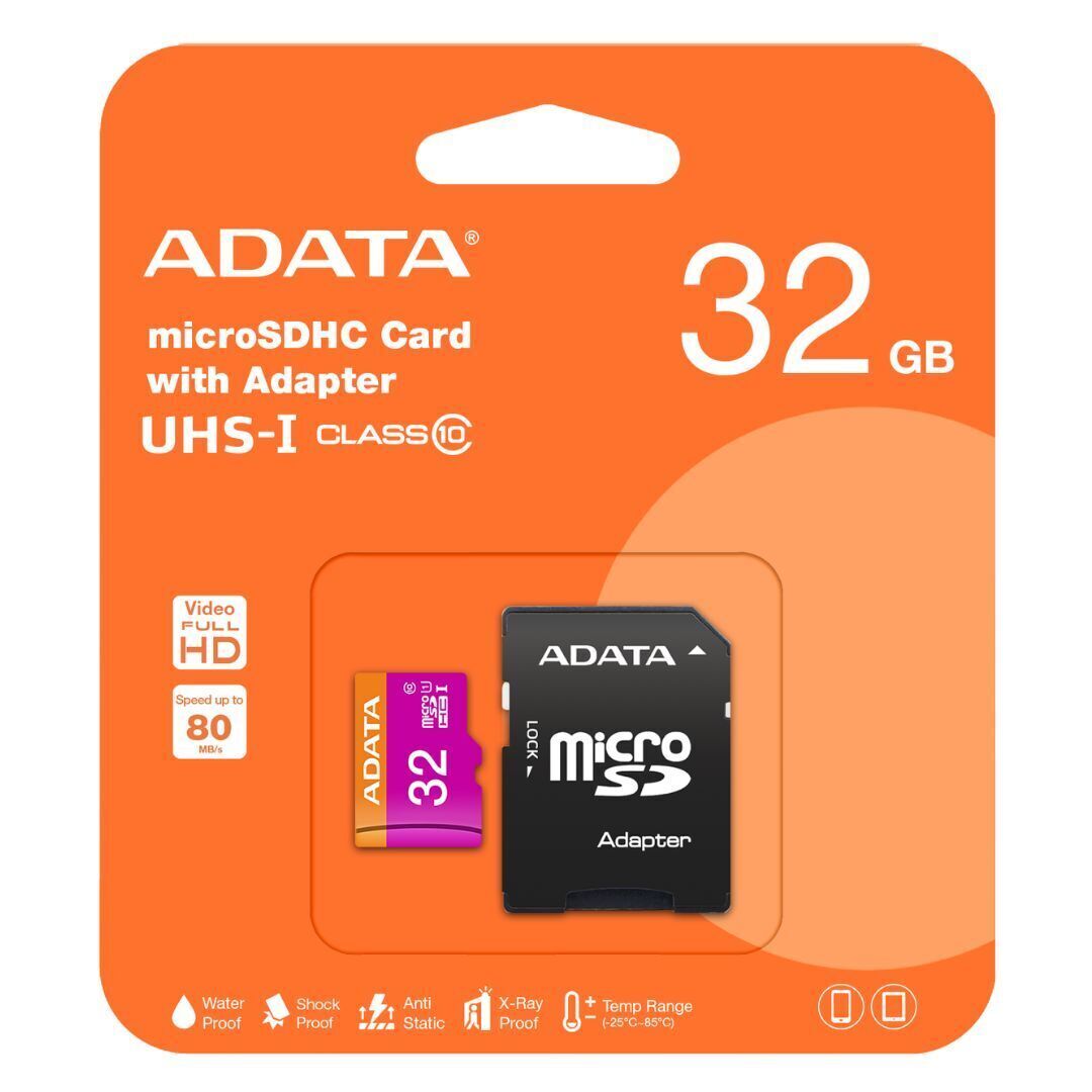 ADATA Premier 32GB UHS-I Class10 MicroSDHC Memory Card with Adapter for Smartphones and Tablets