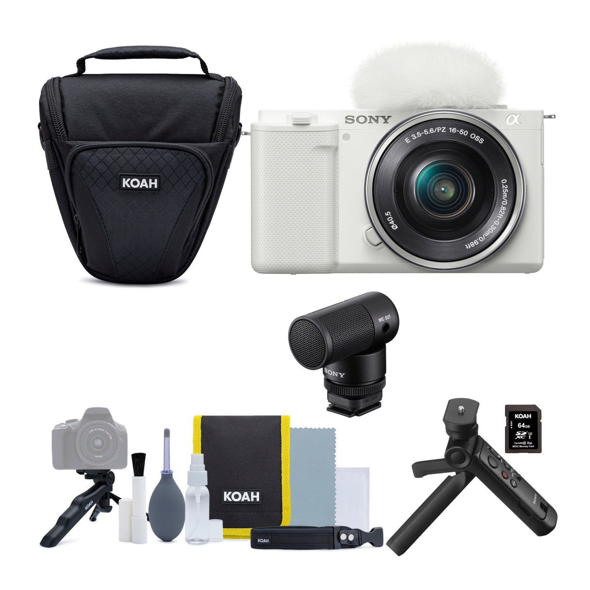 Sony Alpha ZV-E10 APS-C Mirrorless Vlog Camera (White) with 16-50mm Lens With Content Creator Kit