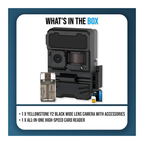 Yellowstone Y2 Black Wide Lens Trail Camera Bundle with High-Speed Card Reader, and Accessories - 9