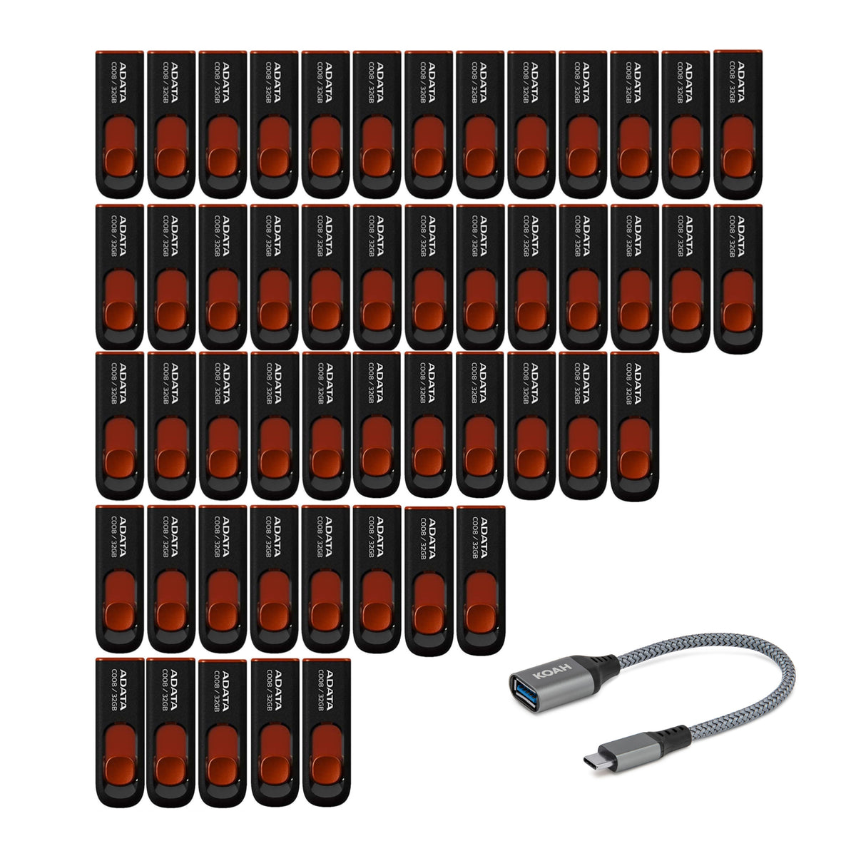 ADATA 32GB USB 2.0 Retractable Flash Drive (Red) (50-pack) with USB-C Adapter