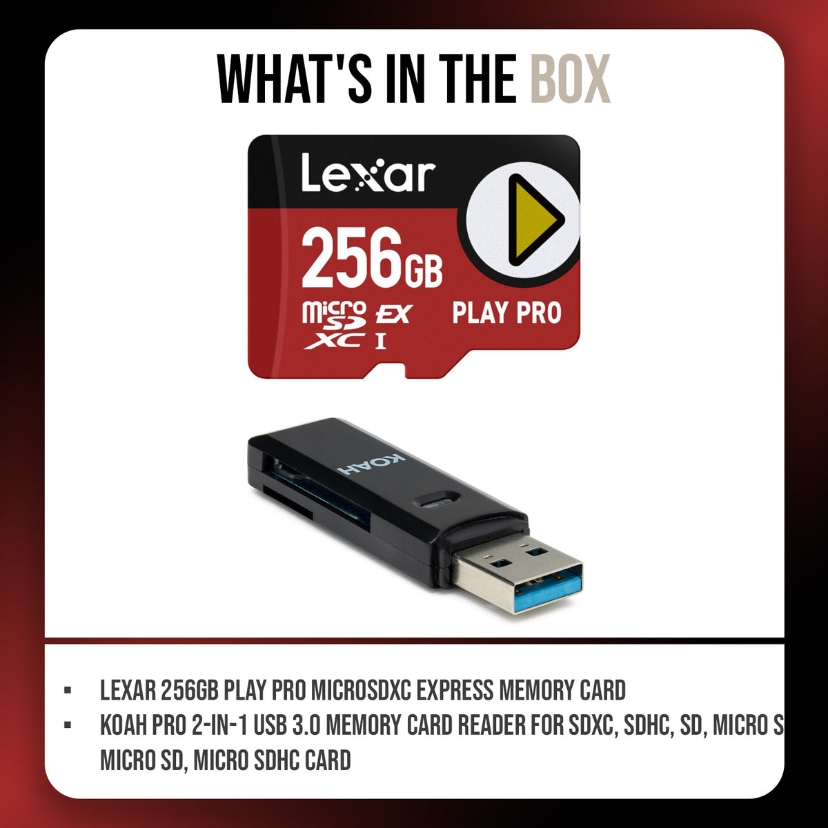 Lexar 256GB PLAY PRO Express Memory Card with 2-in-1 USB 3.0 Memory Card Reader Bundle