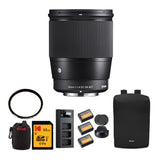 Sigma 16mm f/1.4 DC DN Contemporary Lens for Sony E Mount Cameras with Backpack Bundle