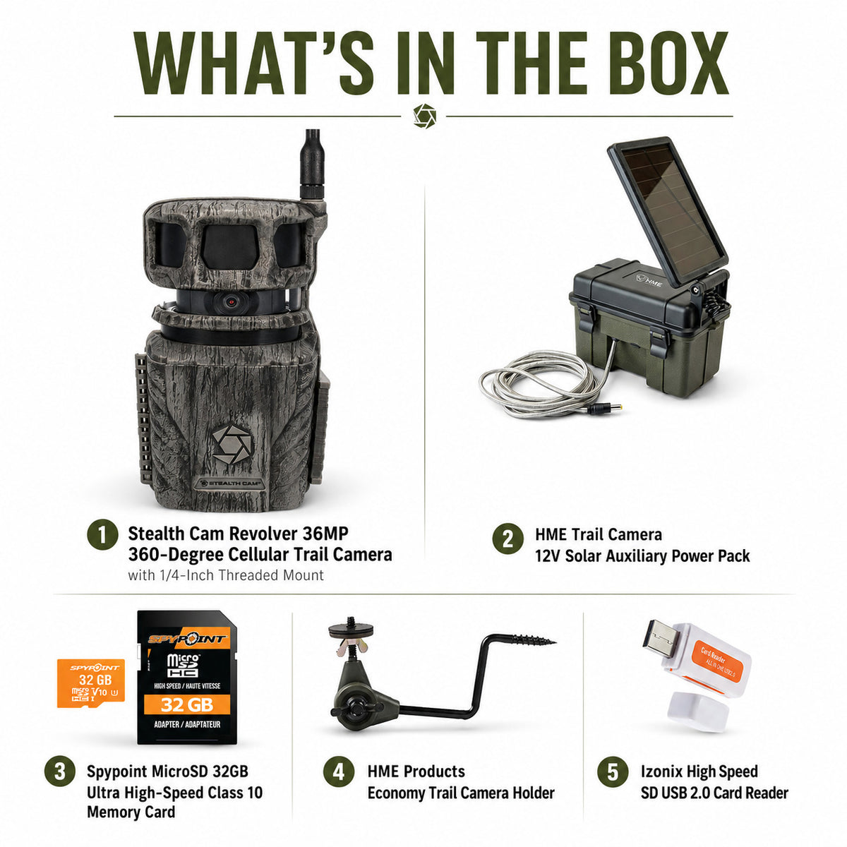 Stealth Cam Revolver 36MP 360-Degree Cellular Trail Camera with 1/4-Inch Threaded Mount Bundle