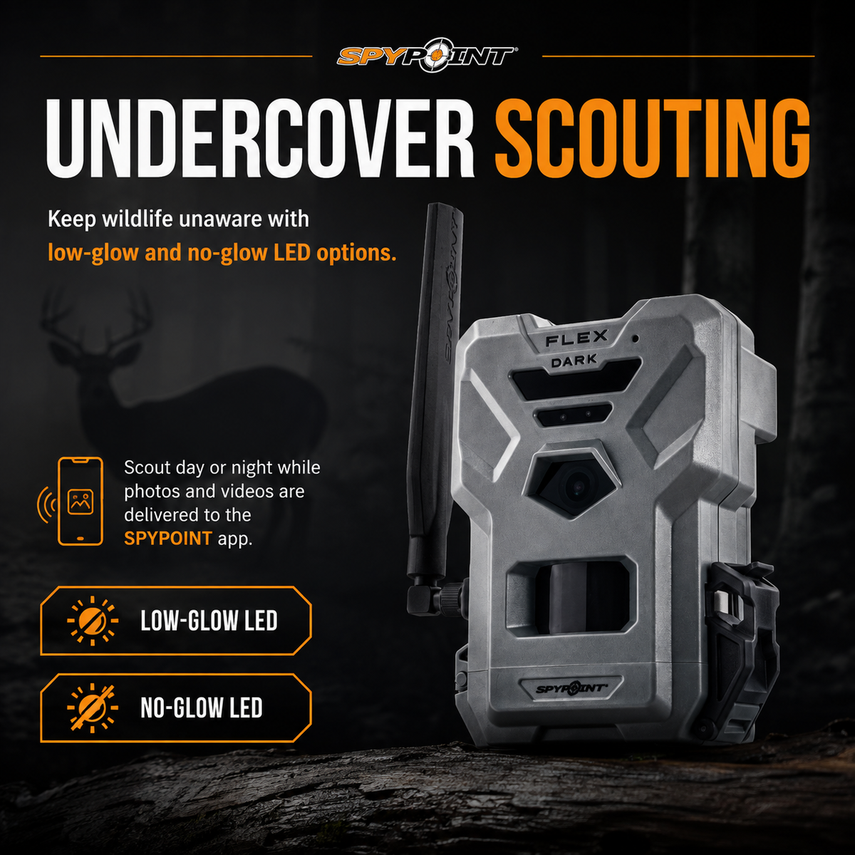 SPYPOINT FLEX DARK Cellular Trail Camera 40MP 1080p Video No WiFi with Battery Pack 32GB Card.