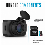 Garmin Dash Cam Mini 3 1080p Camera (Black) with 128GB microSD Card with SD Adapter Bundle