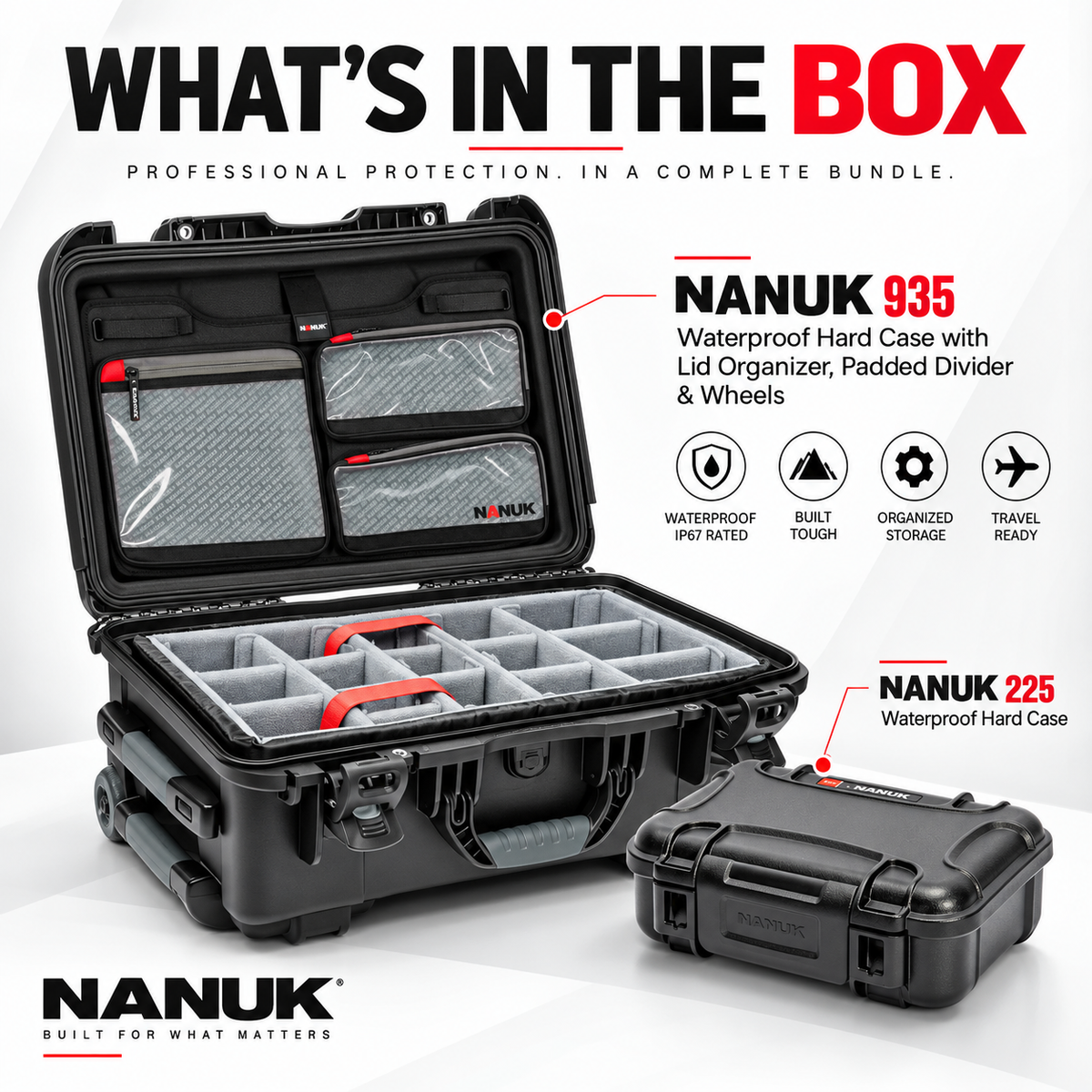 NANUK 935 Pro Photo and 225 Waterproof Hard Case Bundle (Black)