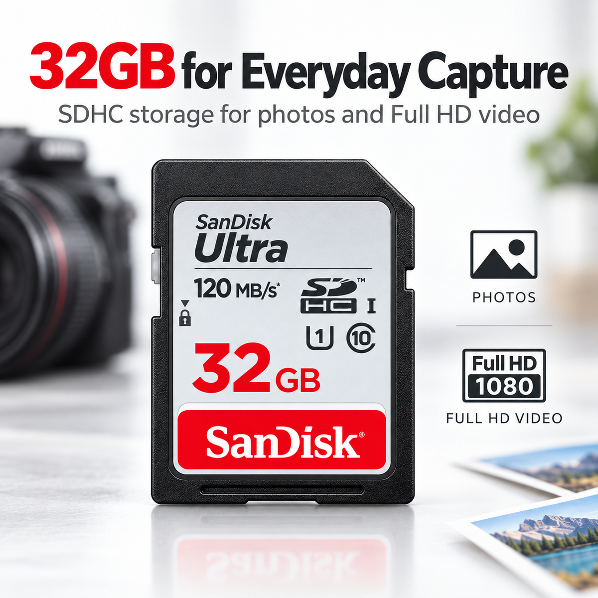 SanDisk Ultra 32GB SDHC UHS-I Memory Card with U1 and Up to 120 MB/s Read Speed