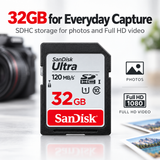 SanDisk Ultra 32GB SDHC UHS-I Memory Card with U1 and Up to 120 MB/s Read Speed
