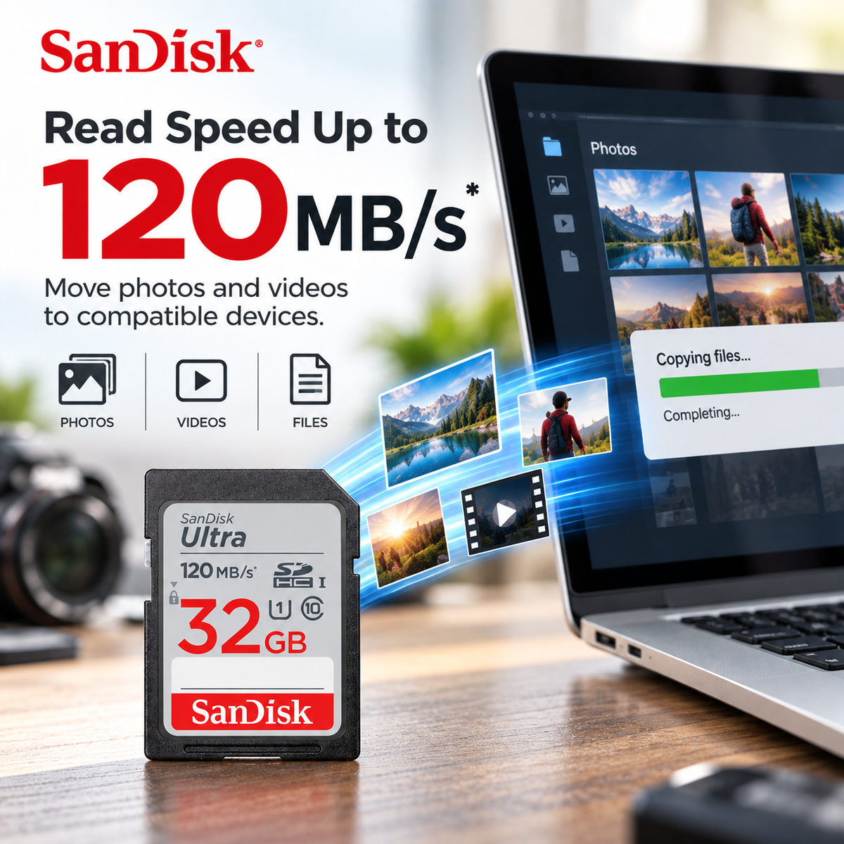 SanDisk Ultra 32GB SDHC UHS-I Memory Card with U1 and Up to 120 MB/s Read Speed