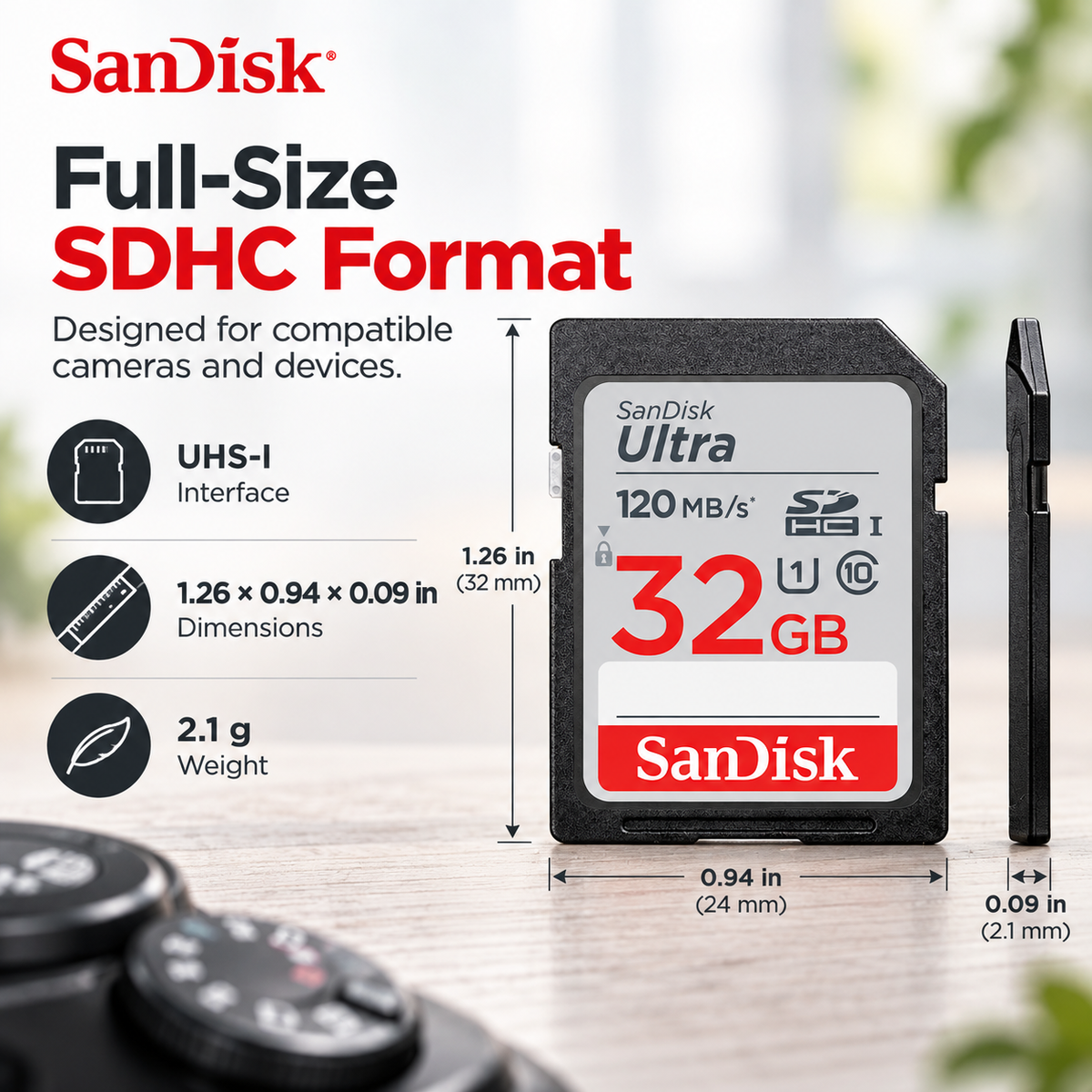 SanDisk Ultra 32GB SDHC UHS-I Memory Card with U1 and Up to 120 MB/s Read Speed