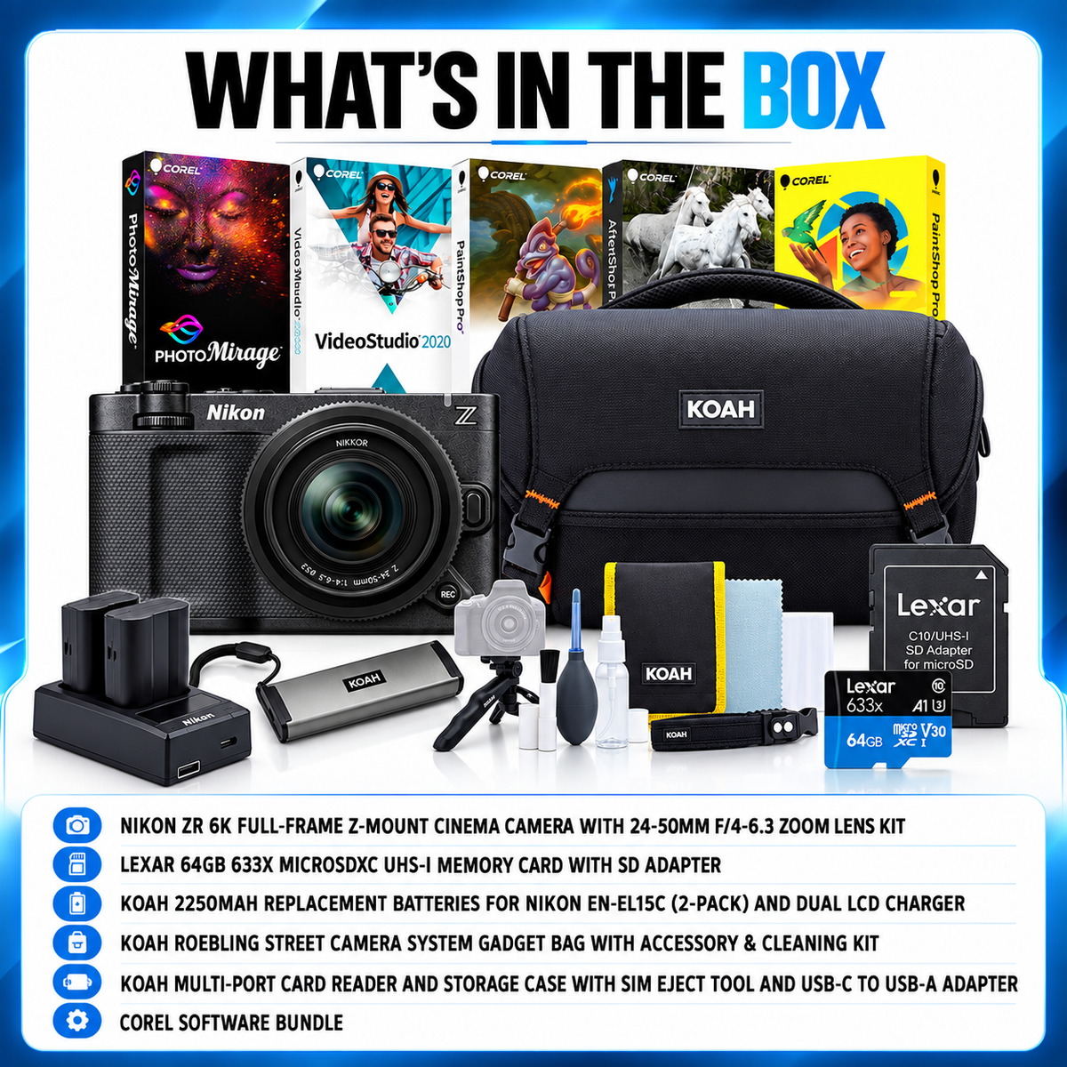 Nikon ZR Cinema Camera with 24-50mm f/4-6.3 Lens and Accessories Bundle