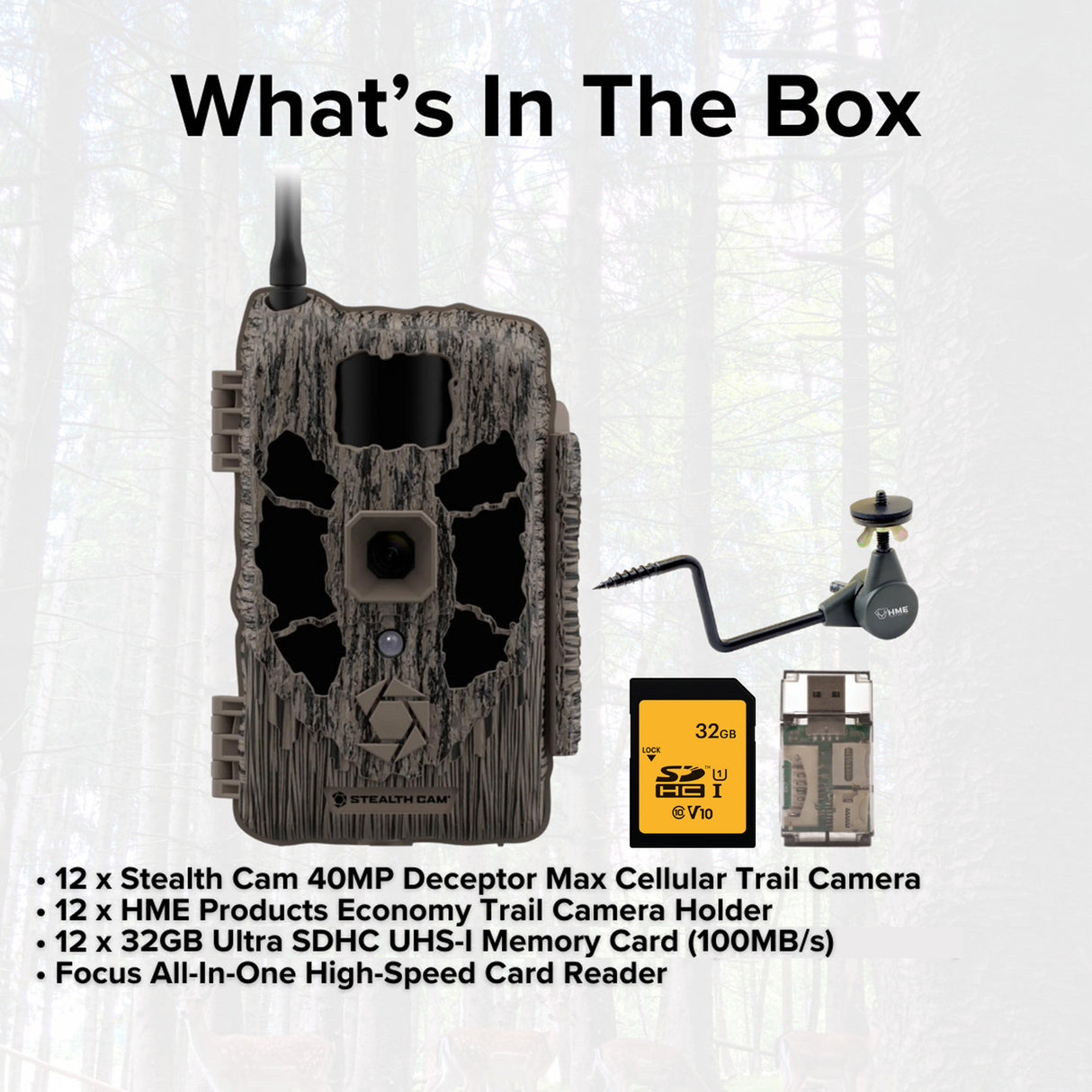 Stealth Cam 40MP Deceptor Max Cellular Trail Camera (2-Pack) x 6 with 12 x Camera Holder Bundle