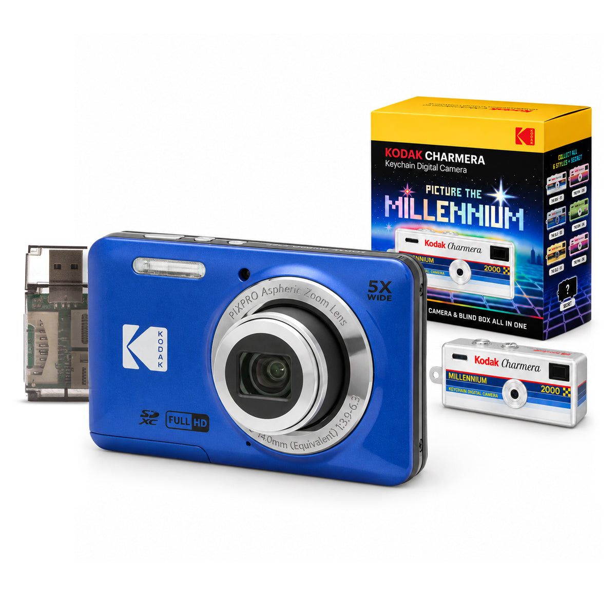 Kodak PIXPRO Friendly Zoom FZ55 (Blue) with Charmera Millennium Edition Bundle