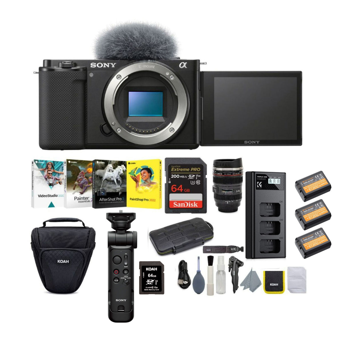 Sony Alpha ZV-E10 APS-C Mirrorless Vlog Camera Body (Black) Content Creator's Bundle