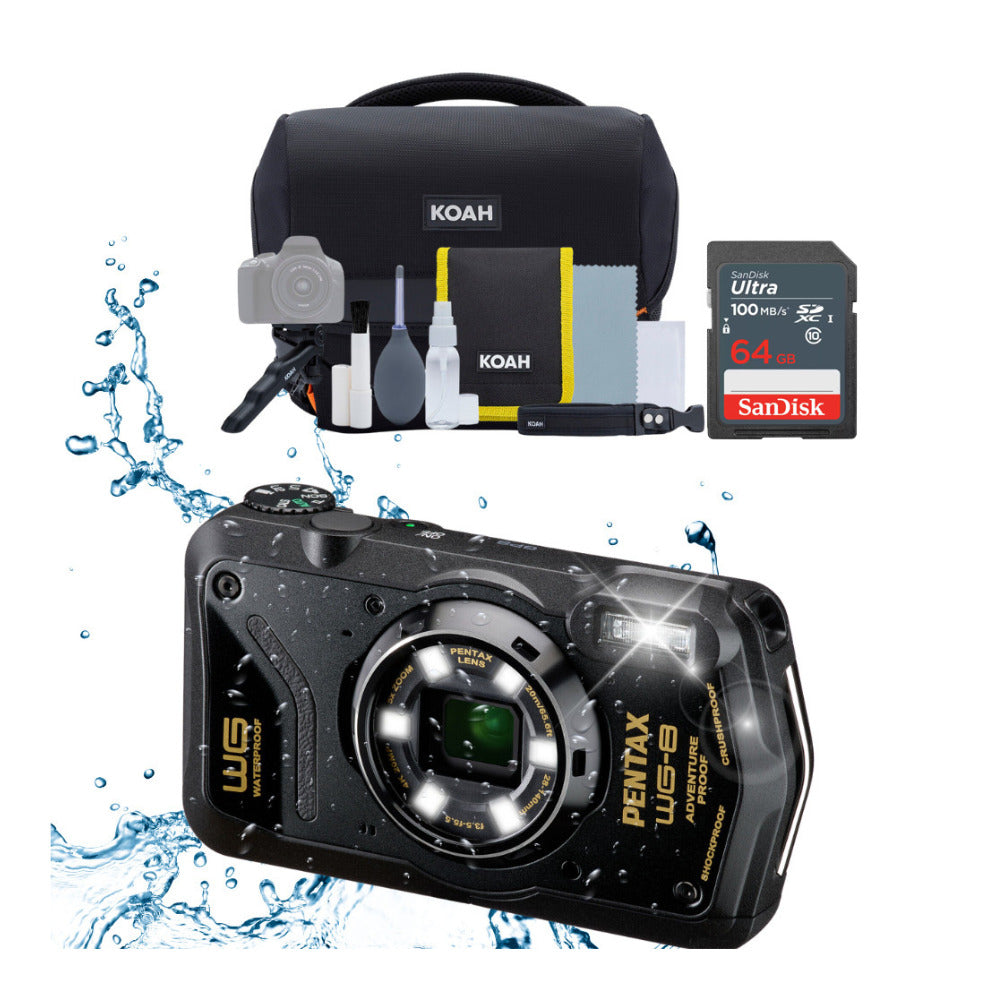 Pentax WG-8 All-Weather Camera with Heavy-Duty Construction and 5x Optical Zoom Lens (Black) Bundle