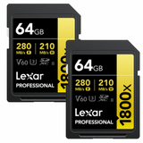 Lexar Professional 1800x SDXC UHS-II Card Gold Series, 280 MB/s Read, 210 MB/s Write (64GB, 2-Pack)