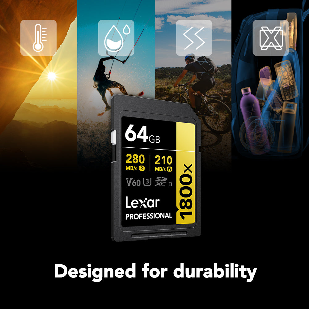 Lexar Professional 1800x SDXC UHS-II Card Gold Series, 280 MB/s Read, 210 MB/s Write (64GB, 2-Pack)