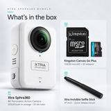 Xtra Sphra360 Action Camera Bundle with Selfie Stick and 128GB MicroSD Card