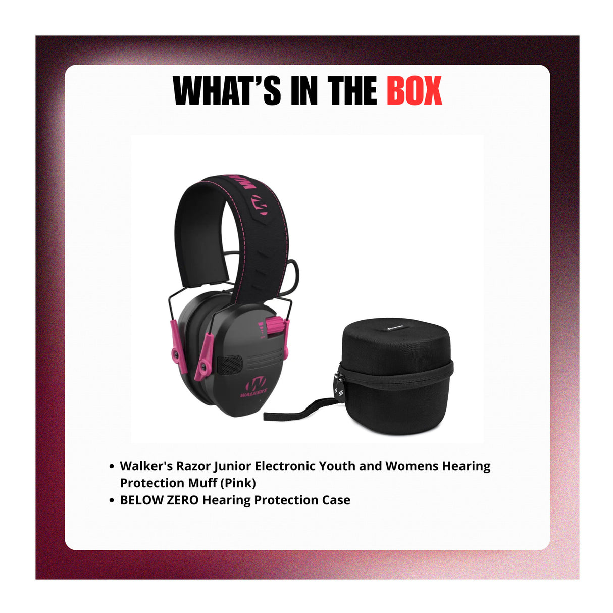 Walker's Razor Junior Hearing Protection Muff (Pink) with Protective Case - 6