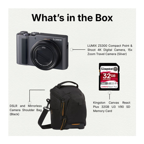 LUMIX ZS300 Compact Point and Shoot 4K Digital Camera (Silver) with Accessories - 9