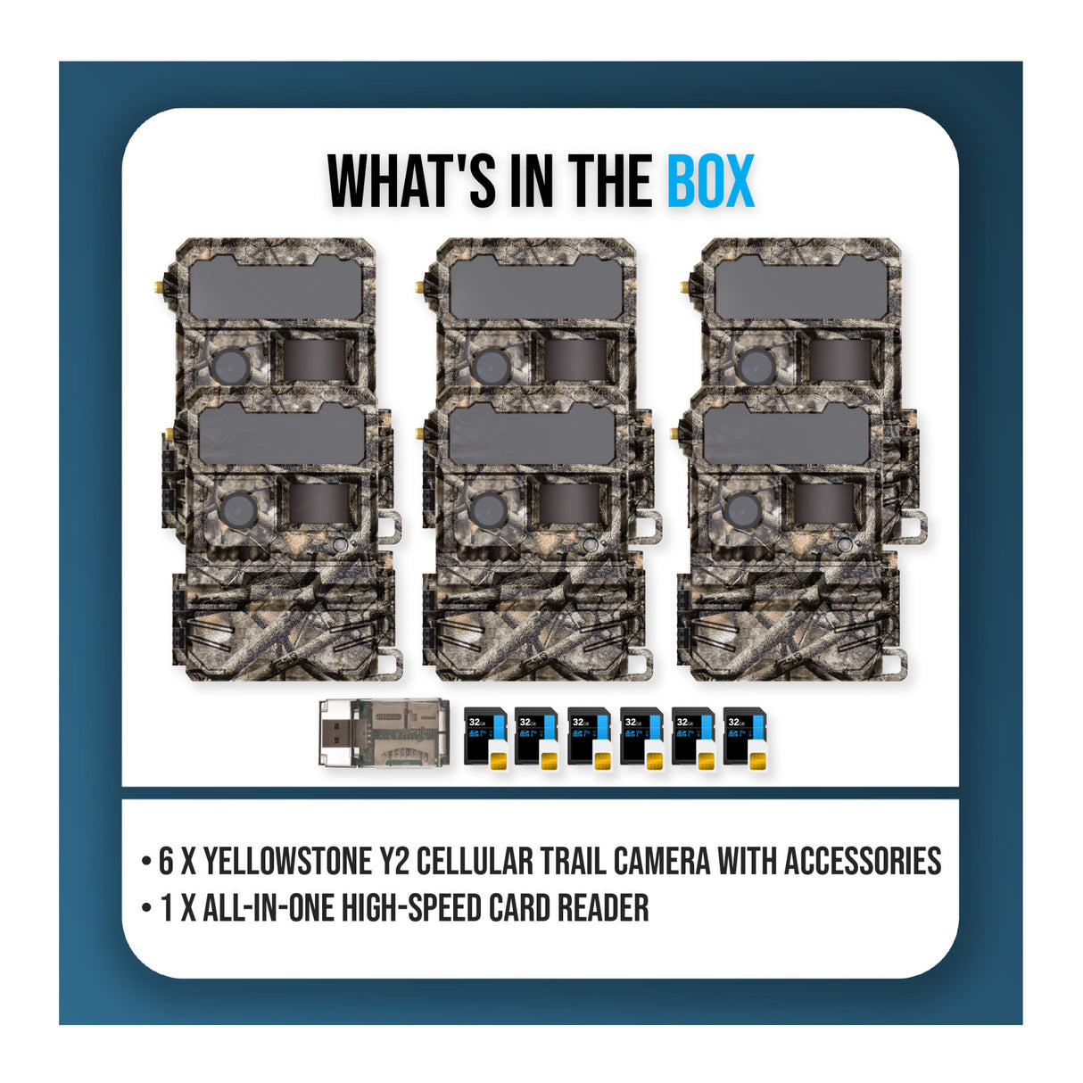 Yellowstone Y2 Cellular Trail Camera Bundle with High-Speed Card Reader, and Accessories (6-Pack) - 9