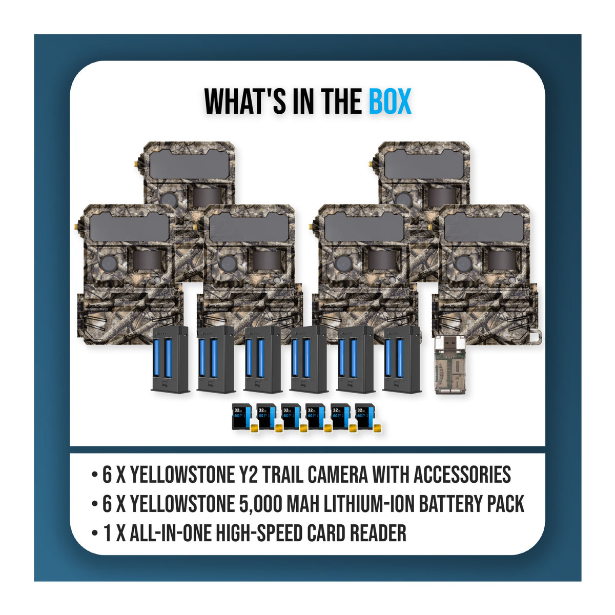 Yellowstone Y2 Camera Bundle with 5,000 mAh Battery Packs, Card Reader, and Accessories (6-Pack) - 9