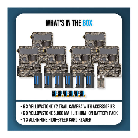 Yellowstone Y2 Camera Bundle with 5,000 mAh Battery Packs, Card Reader, and Accessories (6-Pack) - 9