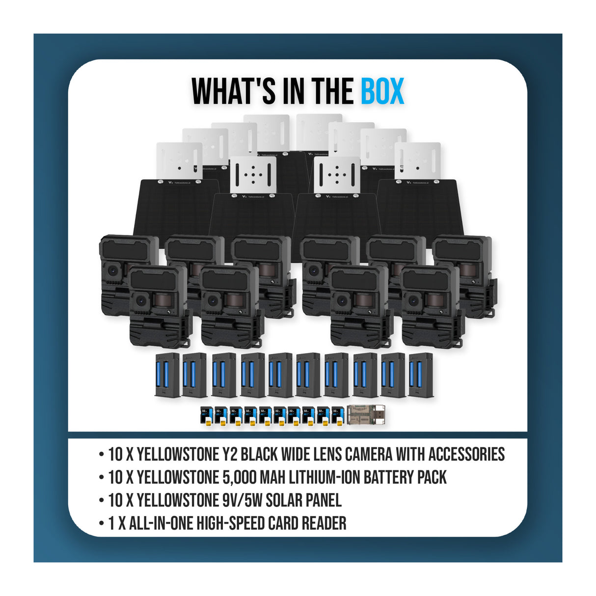 Yellowstone Y2 Black Wide Lens Bundle with Batteries, Solar Panels, and Accessories (10-Pack) - 9