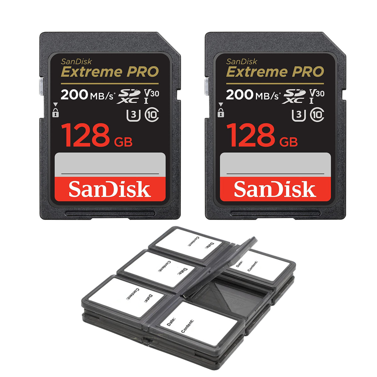 SanDisk 128GB Extreme PRO 200MB/s SDXC UHS-I Memory Card (2-pack) with iZONIX Memory Case Bundle