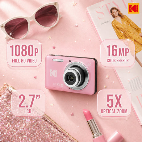 Kodak PixPro Friendly Zoom FZ55 16MP 1080p Full HD Digital Camera (Pastel Pink)