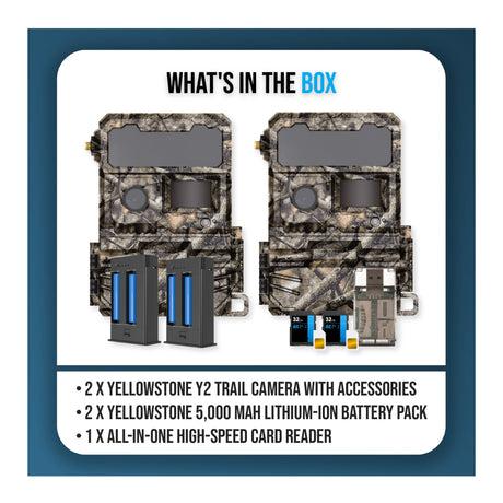 Yellowstone Y2 Camera Bundle with 5,000 mAh Battery Packs, Card Reader, and Accessories (2-Pack) - 9