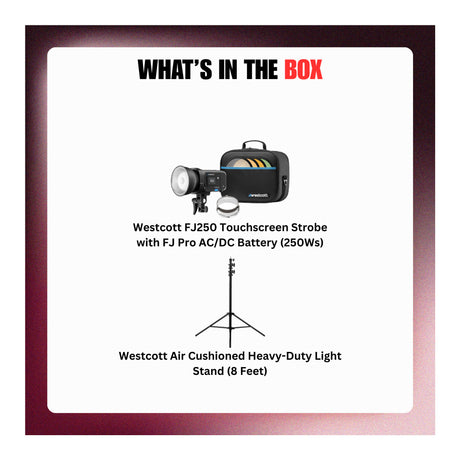 Westcott FJ250 Touchscreen Strobe with Battery and Heavy-Duty Light Stand Bundle - 9