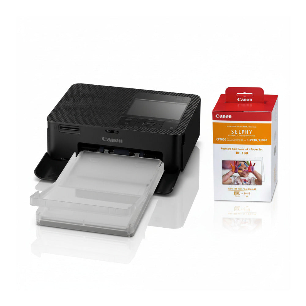 Canon CP1500 Compact Photo Printer (Black) Bundle with Color Ink and Paper Set