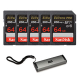 SanDisk 64GB Extreme PRO 200MB/s SDXC V30 Memory Card (5-Pack) with Multi-Port Card Reader