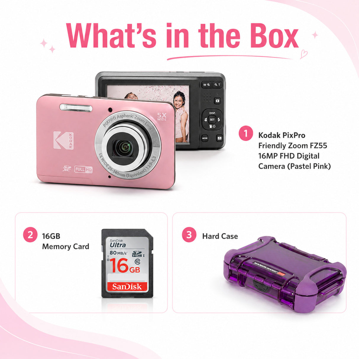 Kodak PixPro Friendly Zoom FZ55 16MP 1080p Full HD Digital Camera (Pastel Pink)