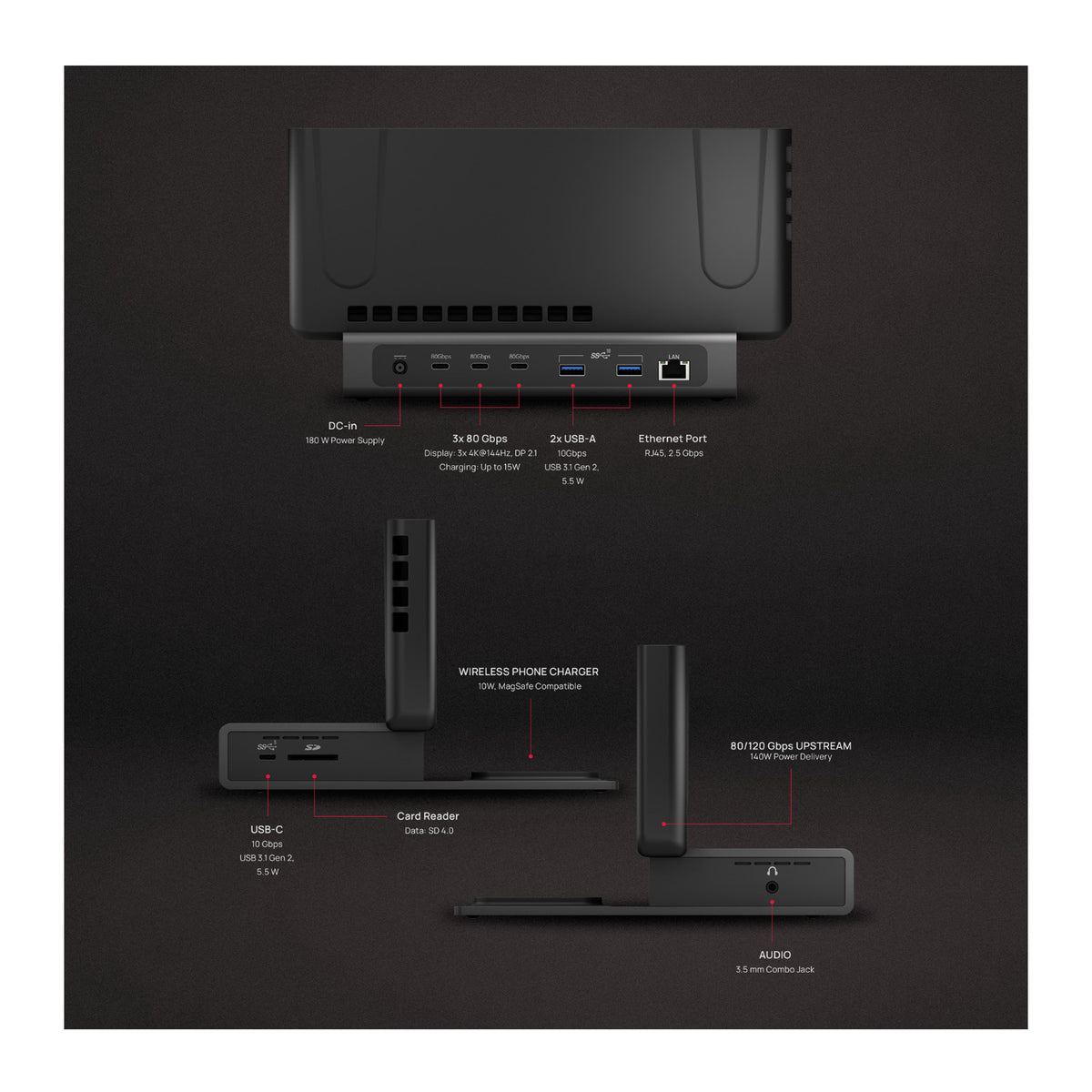 Brydge ProDock Trio TB5 Vertical Dock Bundle for 14 Inch MacBook Pro-5