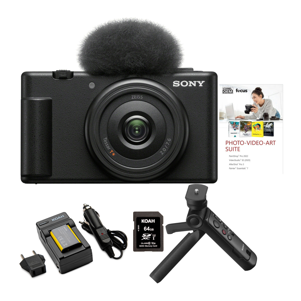 Sony ZV-1F Vlog Camera for Content Creators and Vloggers (Black) with Vlogger Accessory Kit Bundle