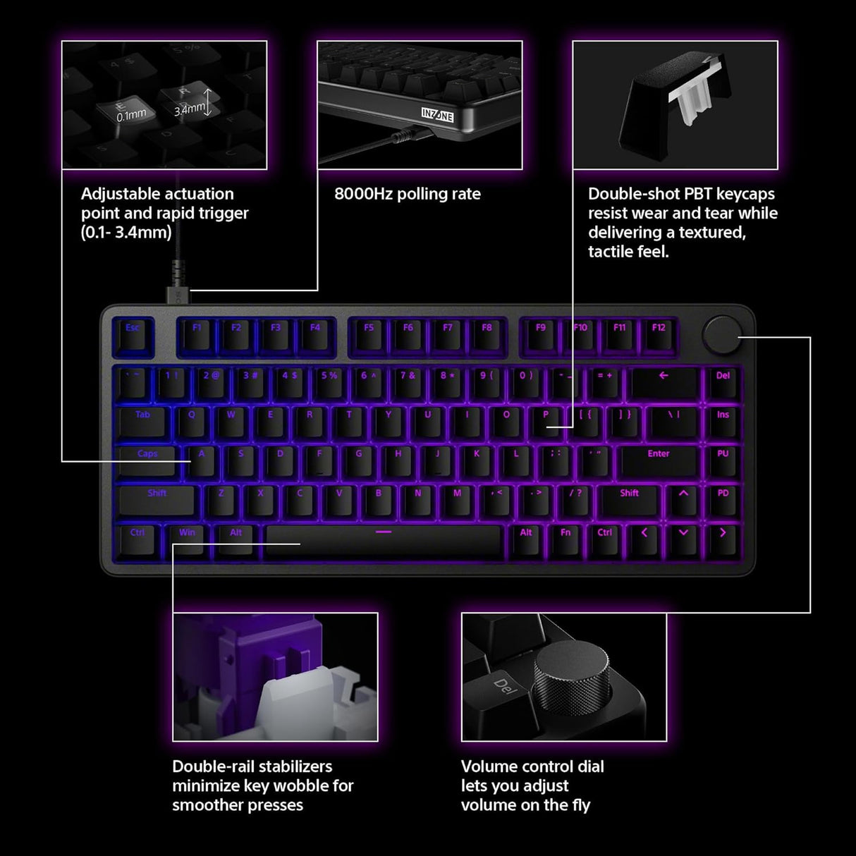 Sony INZONE 75-Percent Wired Aluminum 8K RGB Gaming Keyboard (Black) Bundle