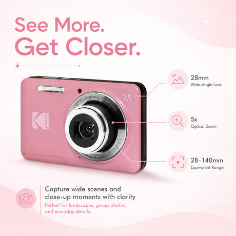 Kodak PixPro Friendly Zoom FZ55 16MP 1080p Full HD Digital Camera (Pastel Pink)