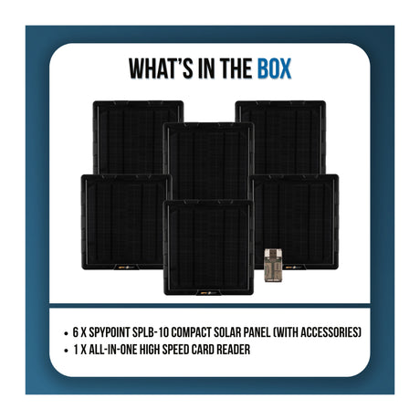 Spypoint SPLB-10 Compact Battery Solar Panel Bundle with Card Reader (6-Pack) - 6