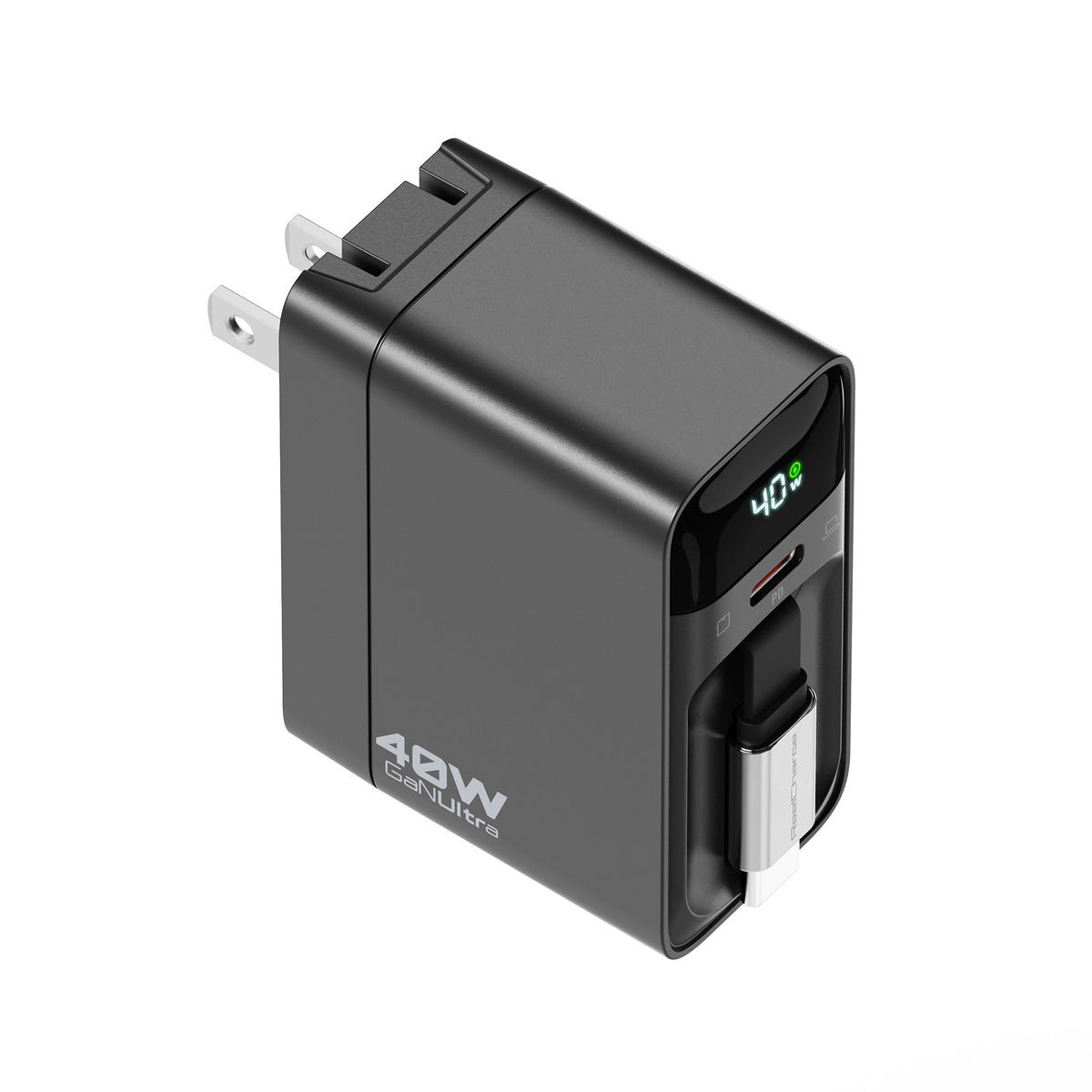 ReelCharge 40W Charger with Retractable Cable (Black)