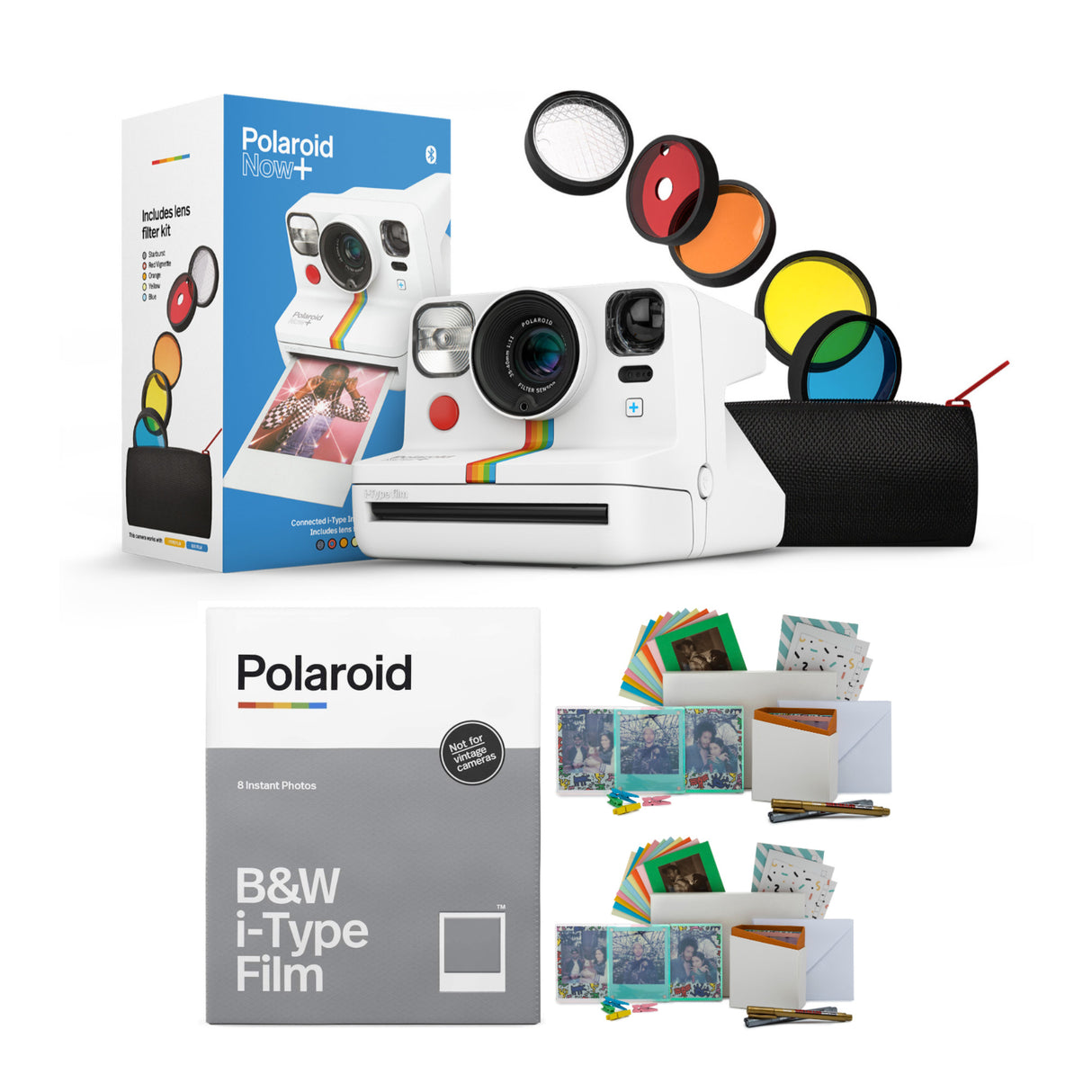 Polaroid NOW+ Instant Film Camera Camera (White) with B&W Film and Film Kit