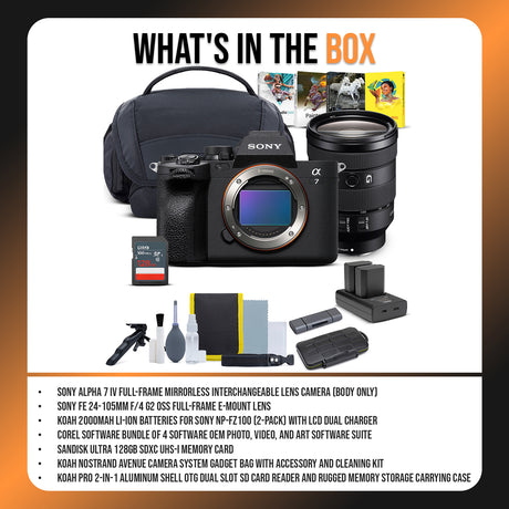Sony Alpha 7 IV Mirrorless Camera with 24-105mm f/4 G2 OSS Lens and Accessories Bundle