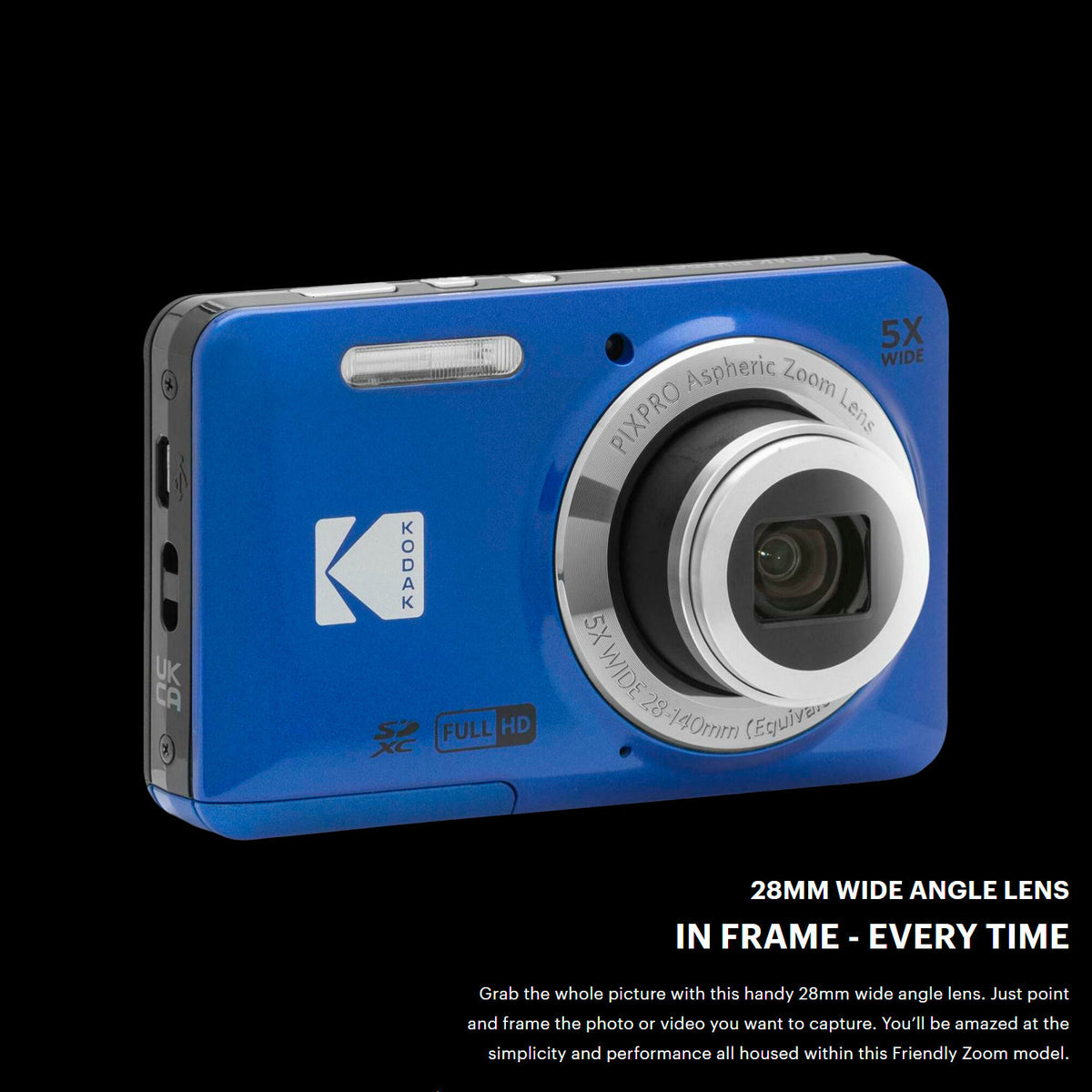 Kodak PIXPRO Friendly Zoom FZ55 Digital Camera (Blue) Bundle with 128GB SD Card and Accessories