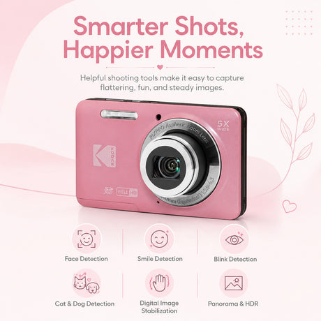 Kodak PixPro Friendly Zoom FZ55 16MP 1080p Full HD Digital Camera (Pastel Pink)