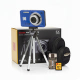 Kodak PIXPRO Friendly Zoom FZ55 Digital Camera (Blue) Bundle with 128GB SD Card and Accessories