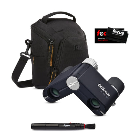 Nikon 4x10D CF 4x Lightweight Pocket Binoculars (Dark Navy) with Accessories Bundle