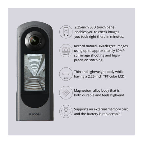 Ricoh THETA X 360-Degree Camera with TD-2 Telescopic Stand and Lens Cap Bundle