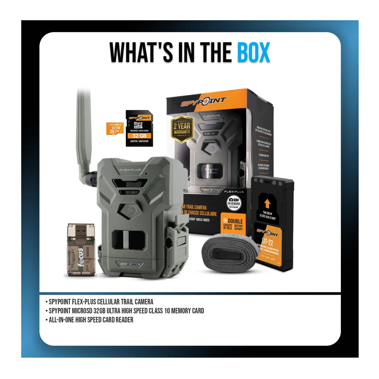 Spypoint Flex-Plus Cellular Trail Camera Bundle with MicroSD and Card Reader