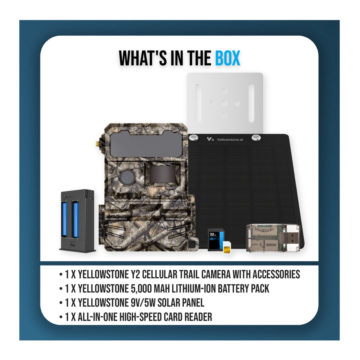 Yellowstone Y2 4G LTE Trail Camera Bundle with Battery, Solar Panel, Card Reader, and Accessories - 9